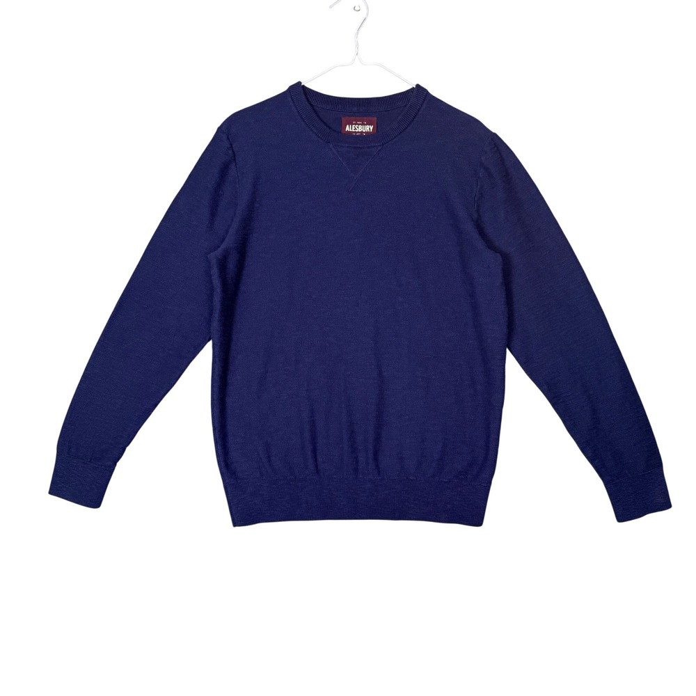Navy Blue 100% Cotton Crewneck Sweater M Fine Knit Alesbury‎ Old Money Gorpcore